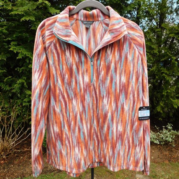 Eddie Bauer Ultrasoft Fast Fleece 1/4 Zip Top in Dusty Coral Print XL NWT - Picture 1 of 3